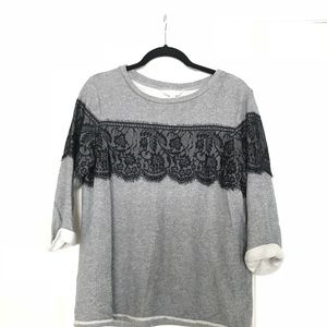 Grey with black lace knit long sleeve top